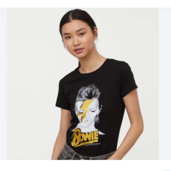 H&M Divided Black Bowie Tee Size Medium - Picture 1 of 8